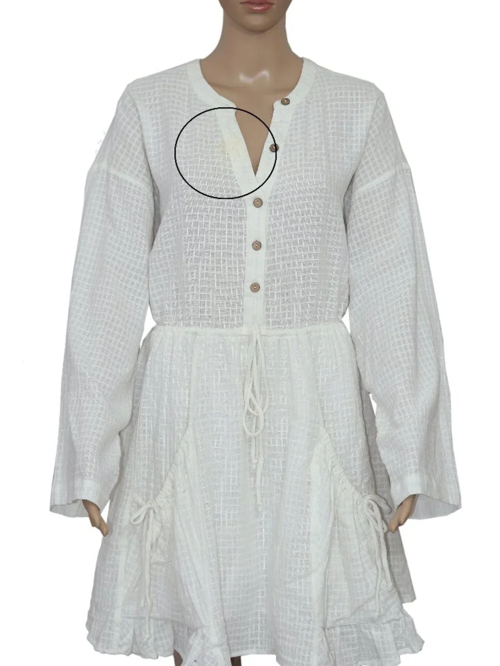 Free People So Serene Mini Dress Textured Woven Dropped Side Button-Up White L